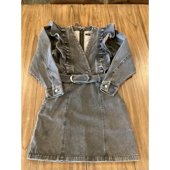 Anthropologie Alexia Magali Pascal Denim Carbon Mini Dress Ruffle belt accent 6 - Picture 8 of 16